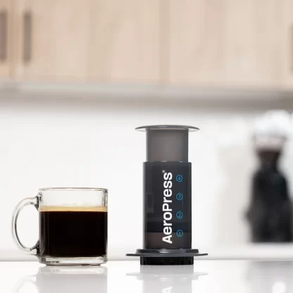 aeropress brewer with coffee finished